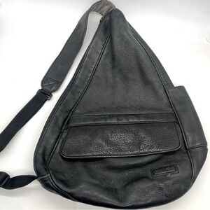 Vintage LL Bean Ameribag Black Pebbled Leather Sling Bag Backpack Crossbody